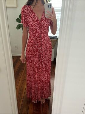 Abercrombie & Fitch Red Floral Tie-Waist Maxi Dress